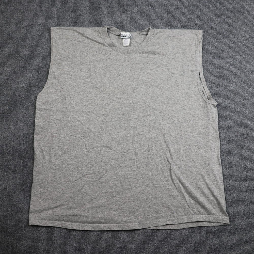 Basic Editions Shirt Mens 2XL Gray Sleeveless Muscle Tee Tank Top Made USA